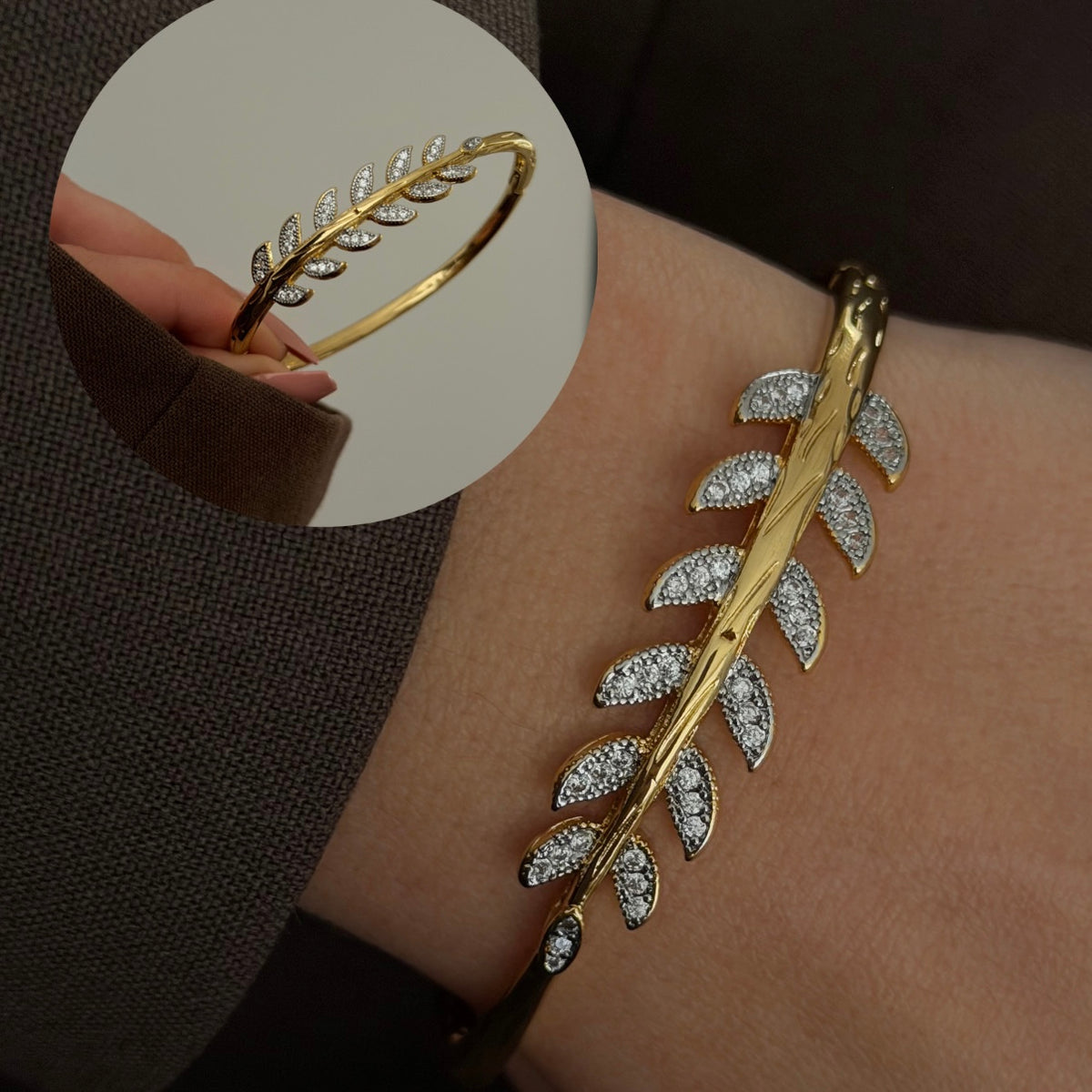 Armreif Leaf Shine – Armreif gold, 14K vergoldet