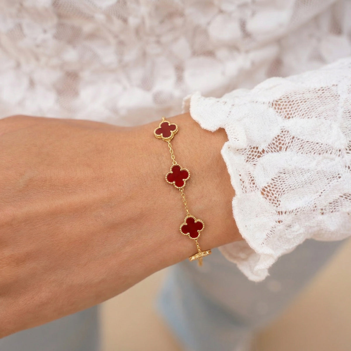 Armband Red Flower Clover – Armband gold, 14K vergoldet