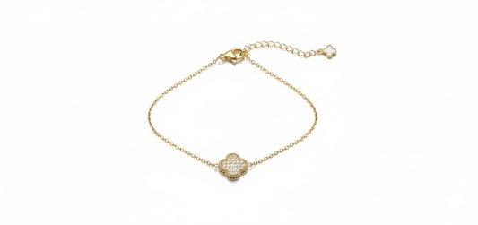 ARMBAND WHITE & SILVER CLOVER -14K VERGOLDET