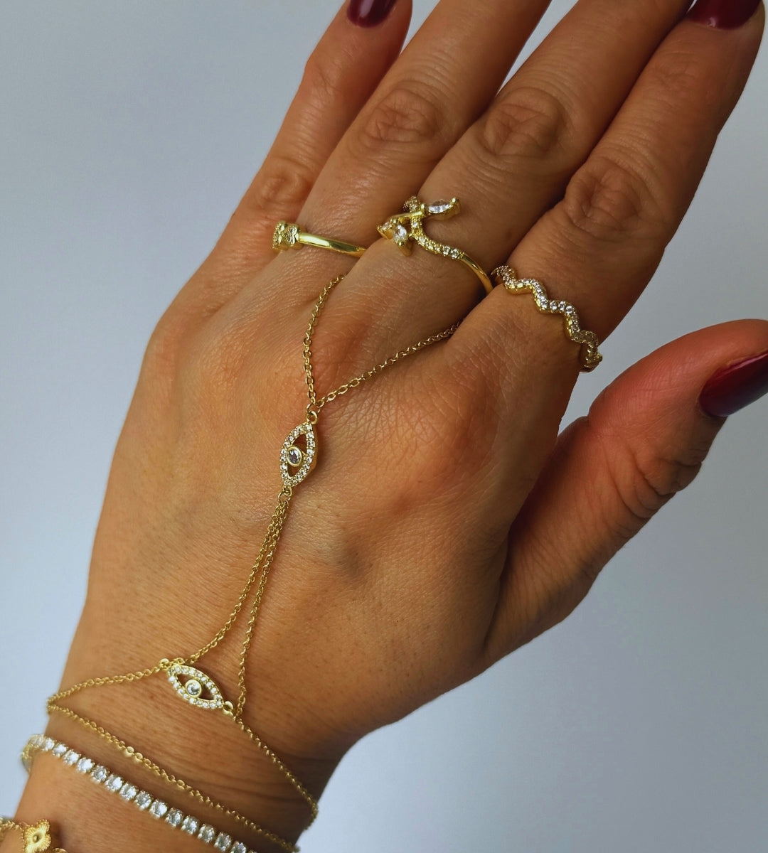 Hand Chain Evil Eye -14K vergoldet