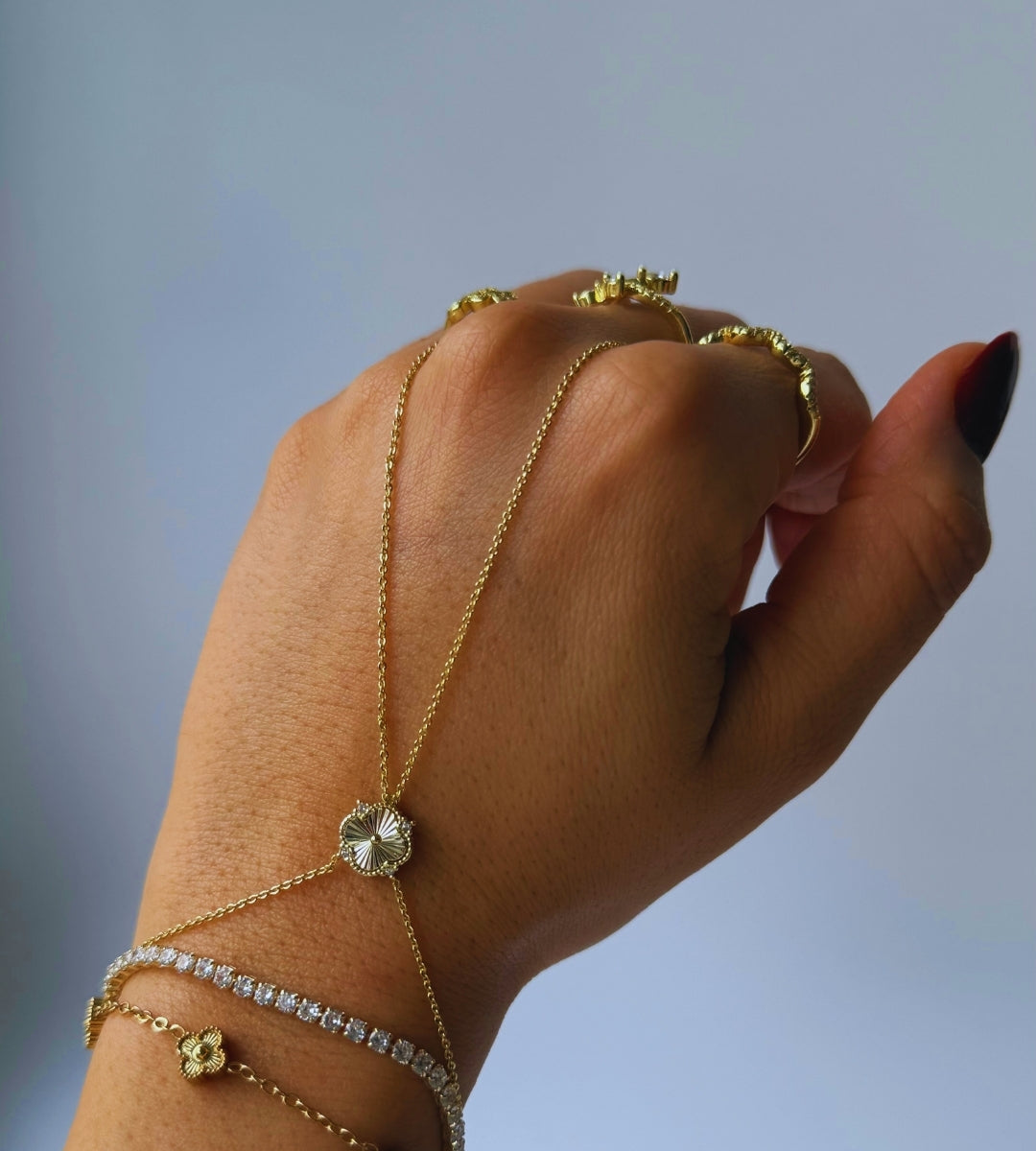 Hand Chain Clover -14K vergoldet
