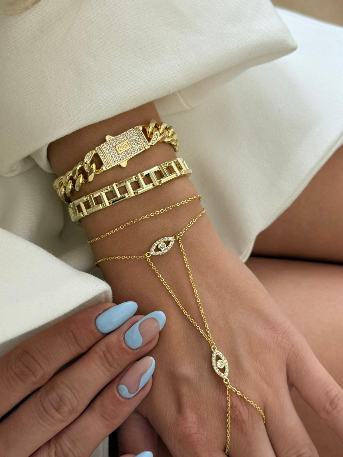Hand Chain Evil Eye -14K vergoldet