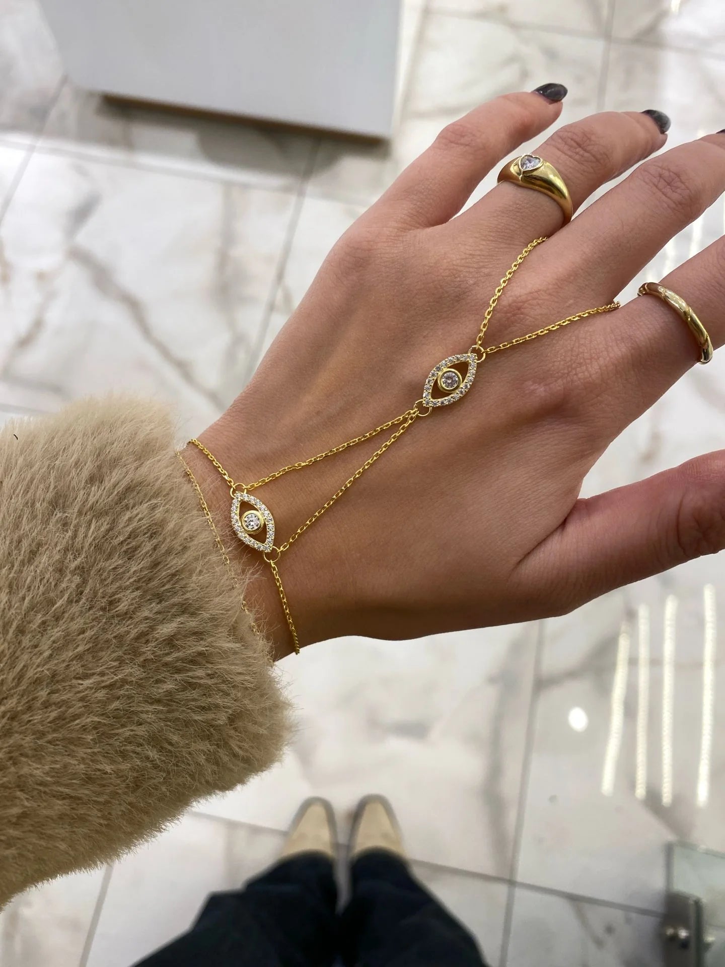 Hand Chain Evil Eye -14K vergoldet