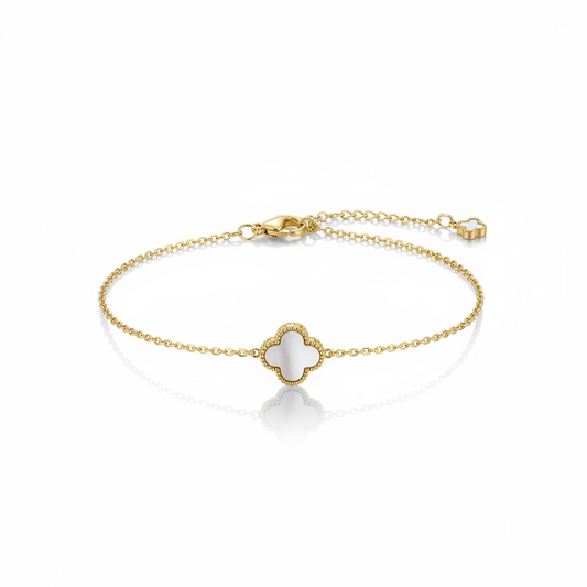 ARMBAND WHITE & SILVER CLOVER -14K VERGOLDET