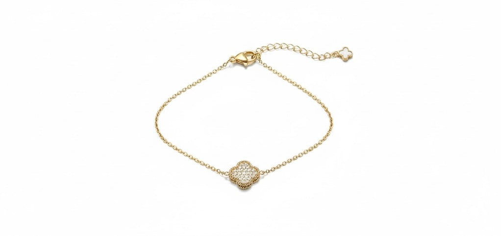 ARMBAND WHITE & SILVER CLOVER -14K VERGOLDET