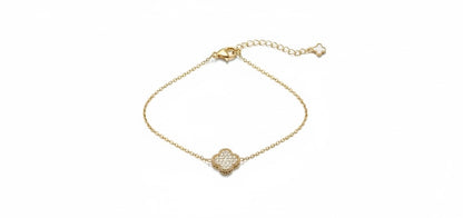 ARMBAND WHITE & SILVER CLOVER -14K VERGOLDET