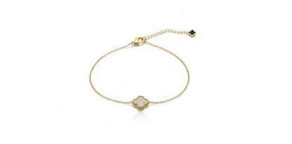 ARMBAND BLACK & SILVER CLOVER -14K VERGOLDET