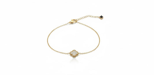 ARMBAND BLACK & SILVER CLOVER -14K VERGOLDET