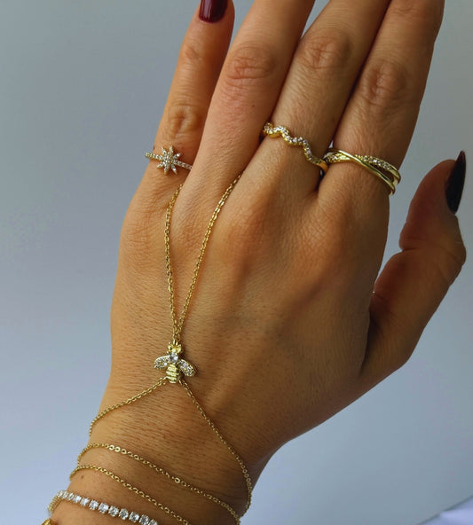 Hand Chain Bee -14K vergoldet