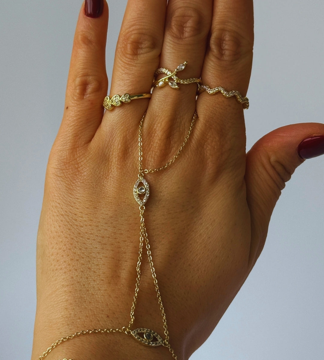 Hand Chain Evil Eye -14K vergoldet