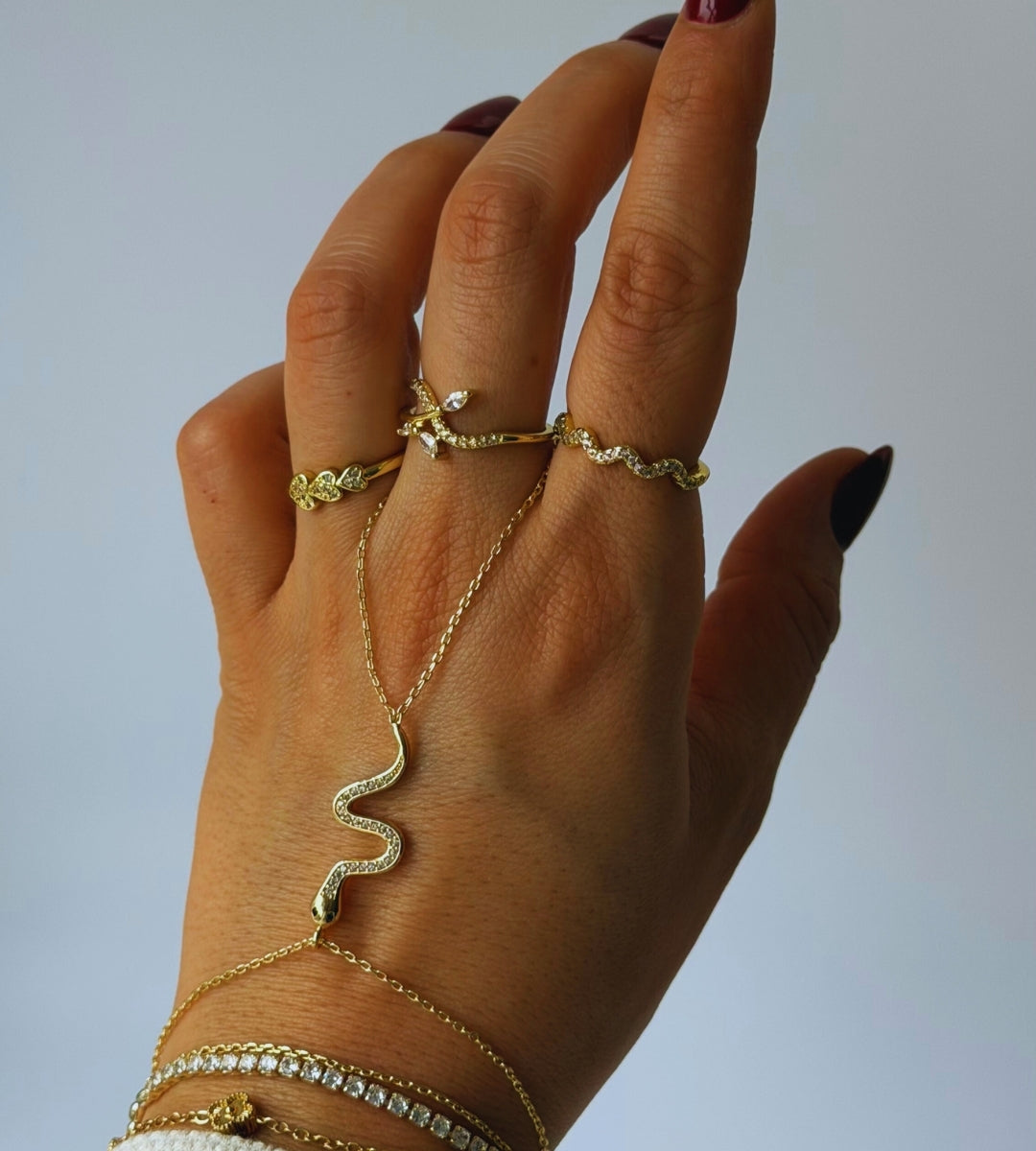 Hand Chain Snake -14K vergoldet