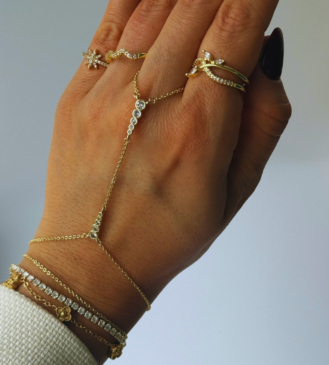 Hand Chain Fine Diamonds -14K vergoldet