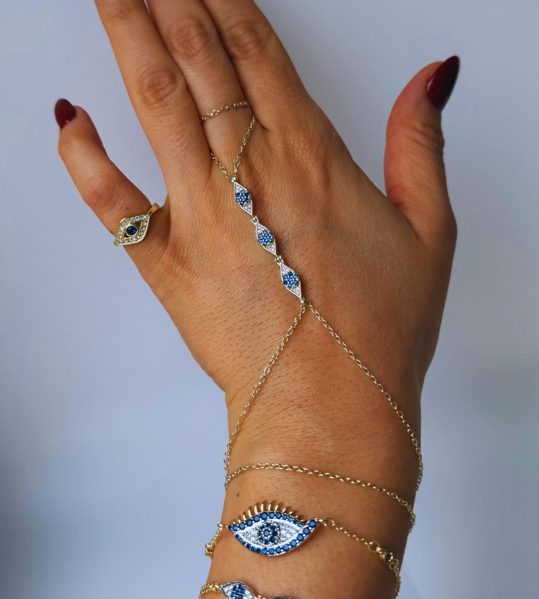 Hand Chain Evil Eye -14K vergoldet