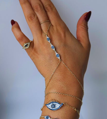 Hand Chain Evil Eye -14K vergoldet