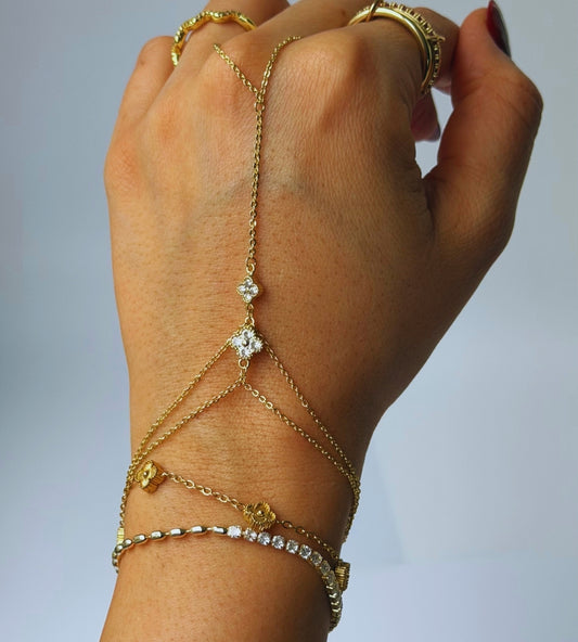 Hand Chain Fine Clover -14K vergoldet