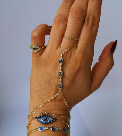 Hand Chain Evil Eye -14K vergoldet