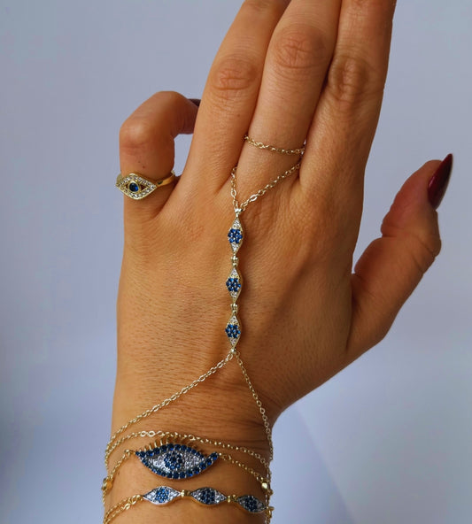 Hand Chain Evil Eye -14K vergoldet