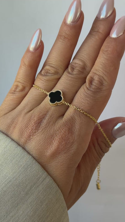 ARMBAND BLACK & SILVER CLOVER -14K VERGOLDET
